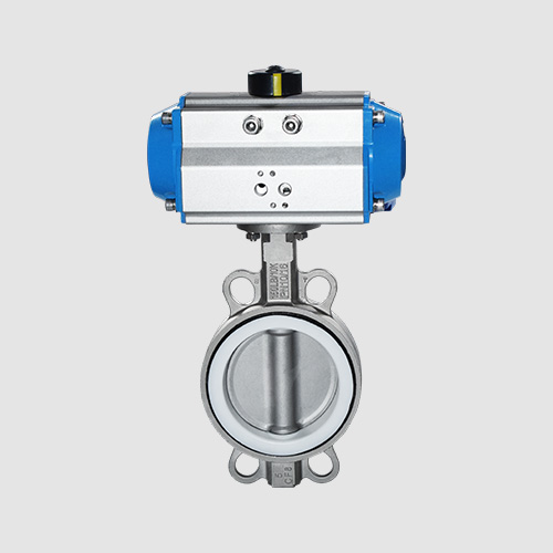 Pneumatic fluorine-lined wafer butterfly valve